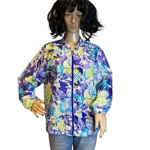 Allison Daley Petite Floral Vented Lightweight Full Front Zip Jacket Sz 12P EUC